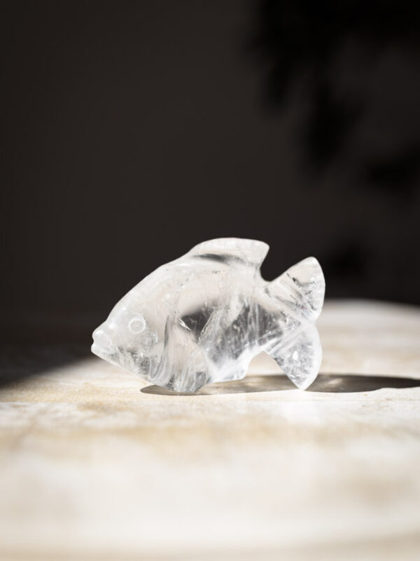 Bjergkrystal figur som fisk - klar og ren energi til healing og forstærkning af intentioner