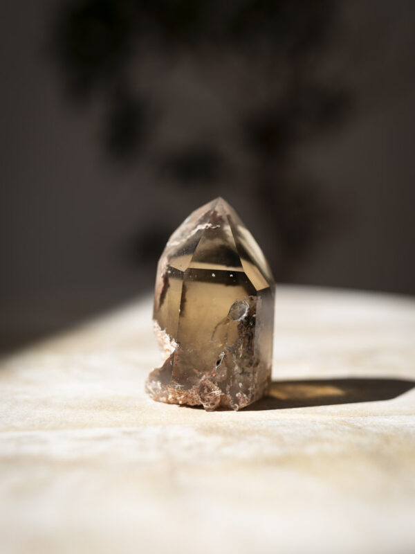 Lodolit, også kaldet garden quartz, som tårn. Med naturlige indlejrede elementer, som skaber en følelse af ro og jordforbindelse. Fremmer healing, balance og indre klarhed. Denne er også med fantom kvarts.